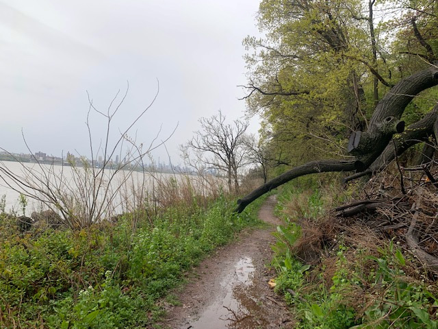 Walking the path away from the GW Bridge, Manhattan on the other side of the Hudson.