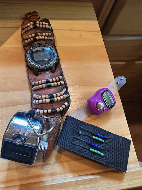 Some of the different types of counters people have used to count positive and negative inners. The leather one here is my third homemade one in 50 years.