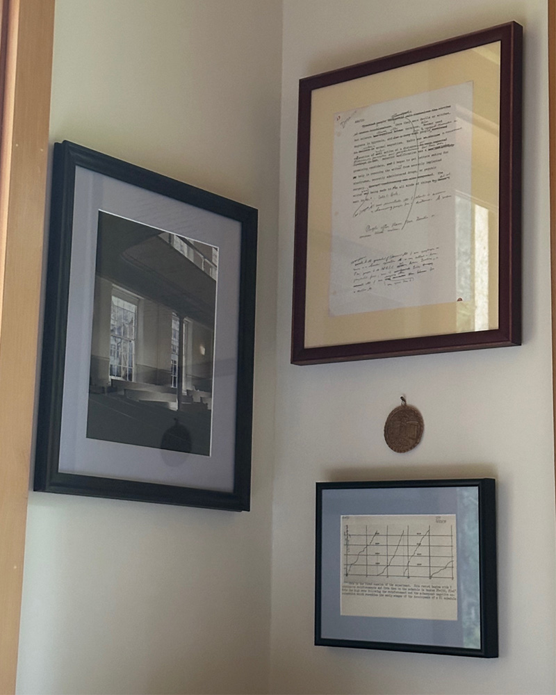 15th Street Meetinghouse, two images from B.F. Skinner above and below the wood sliver disk of Yasnaya Polyana. 