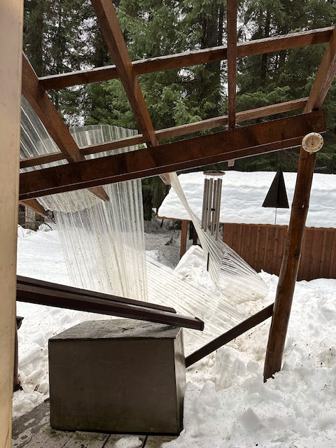 Oops. Really inaccessible front porch. The porch, not just its roof, collapsed yesterday.